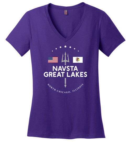 NAVSTA Great Lakes - Women's V-Neck T-Shirt-Wandering I Store