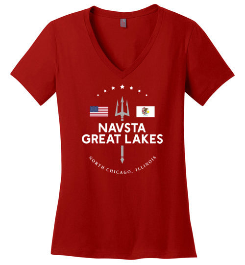 NAVSTA Great Lakes - Women's V-Neck T-Shirt-Wandering I Store